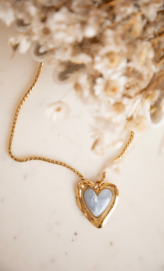 Crystal Heart Soft Blue/Gold - Ketting