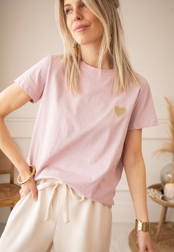 T-Shirt - Beating Heart - Mauve/Gold