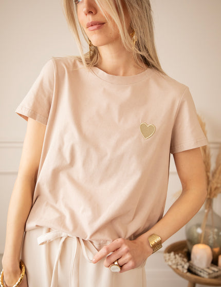 T-Shirt - Beating Heart - Taupe/Gold
