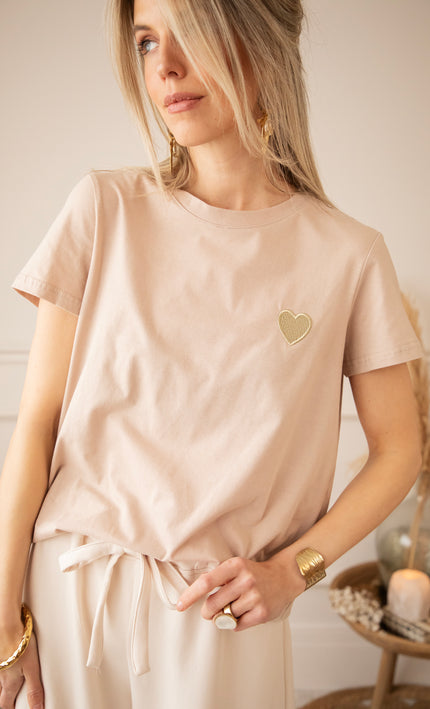 T-Shirt - Beating Heart - Taupe/Gold