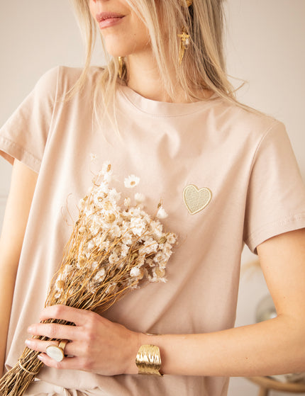T-Shirt - Beating Heart - Taupe/Gold