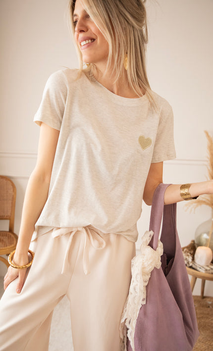T-Shirt - Beating Heart - Grau/Gold