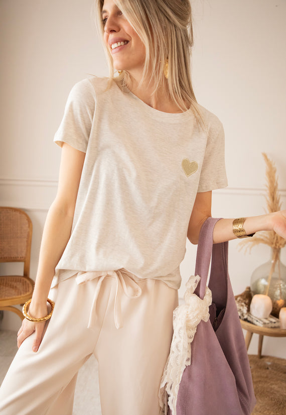 T-Shirt - Beating Heart - Grau/Gold