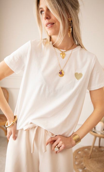 T-Shirt - Beating Heart - Weiß/Gold