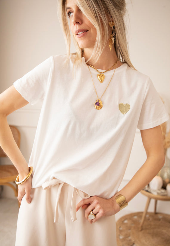 T-Shirt - Beating Heart - Weiß/Gold