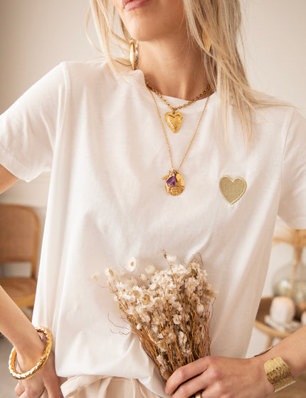 T-Shirt - Beating Heart - Weiß/Gold
