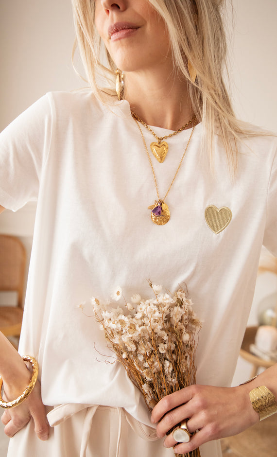 T-Shirt - Beating Heart - Weiß/Gold
