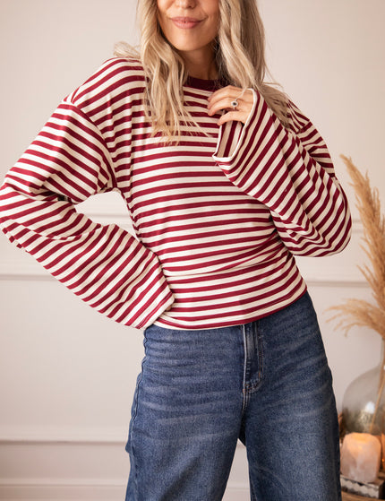 Langarmshirt - Sadie Stripe Shape - Beige/bordeaux