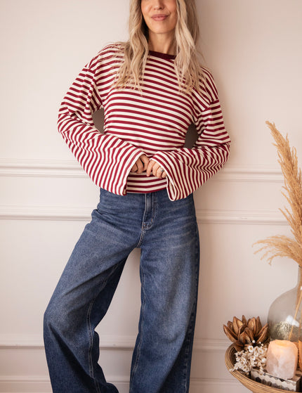 Langarmshirt - Sadie Stripe Shape - Beige/bordeaux