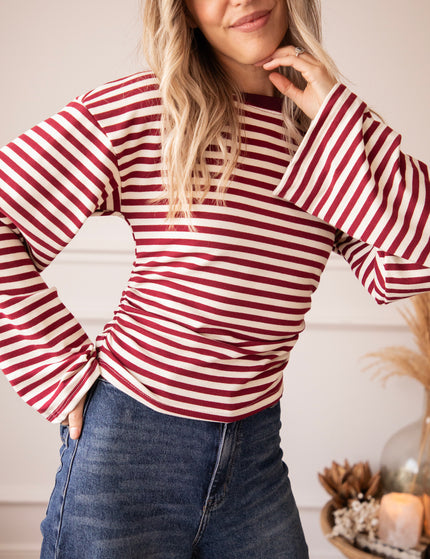 Langarmshirt - Sadie Stripe Shape - Beige/bordeaux