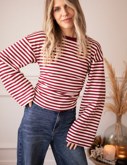 Langarmshirt - Sadie Stripe Shape - Beige/bordeaux