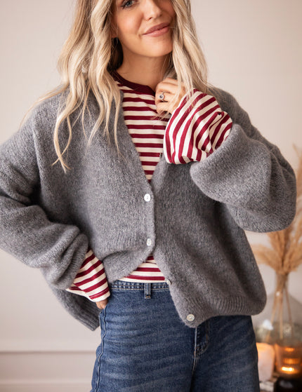 Langarmshirt - Sadie Stripe Shape - Beige/bordeaux
