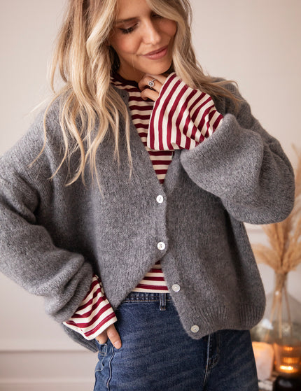 Langarmshirt - Sadie Stripe Shape - Beige/bordeaux