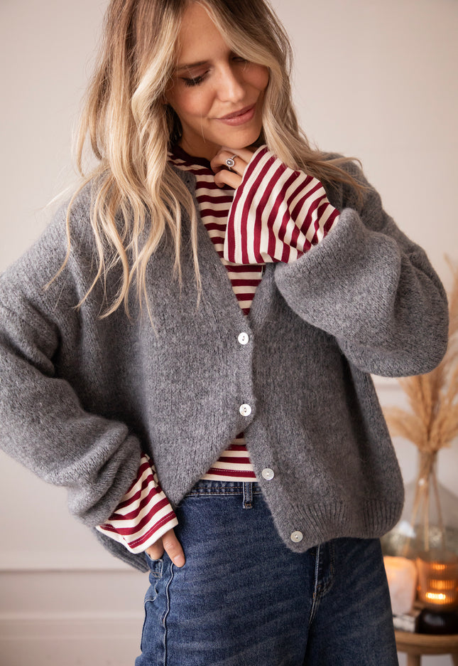 Sadie Stripe Shape Beige/Burgundy - Longsleeve