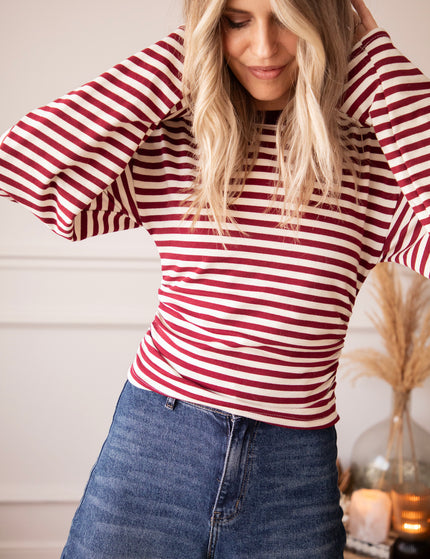 Langarmshirt - Sadie Stripe Shape - Beige/bordeaux
