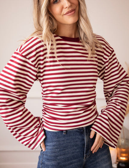 Langarmshirt - Sadie Stripe Shape - Beige/bordeaux