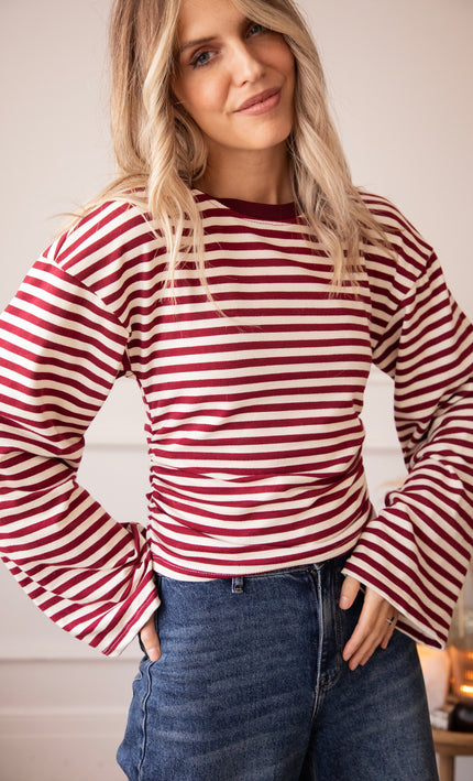 Langarmshirt - Sadie Stripe Shape - Beige/bordeaux