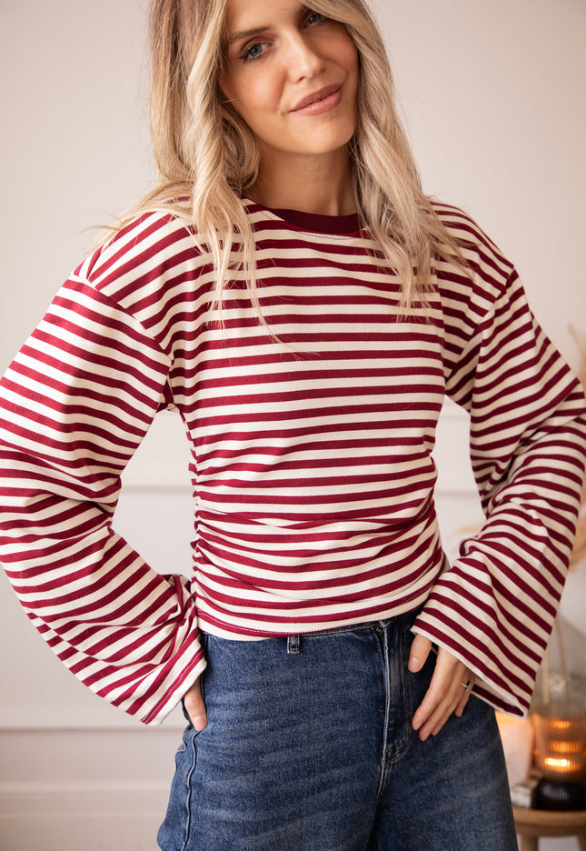 Sadie Stripe Shape Beige/Burgundy - Longsleeve