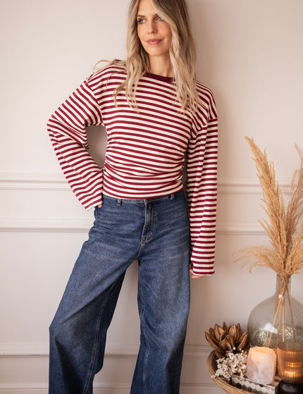 Langarmshirt - Sadie Stripe Shape - Beige/bordeaux