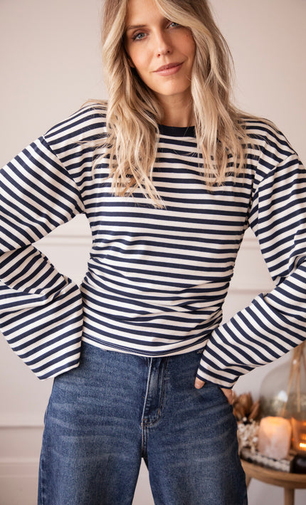 Sadie Stripe Shape Beige/Navy - Longsleeve