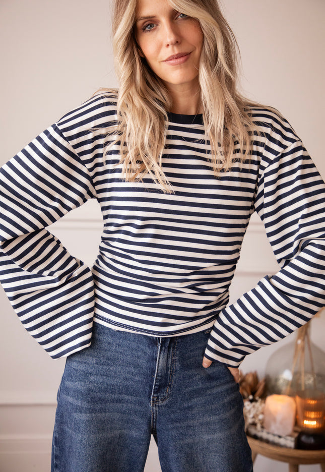 Sadie Stripe Shape Beige/Navy - Longsleeve
