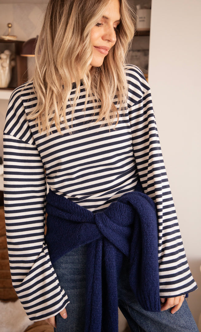 Sadie Stripe Shape Beige/Navy - Longsleeve
