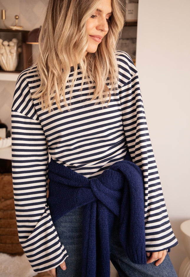 Sadie Stripe Shape Beige/Navy - Longsleeve