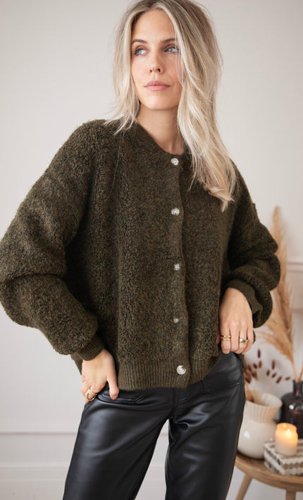 Strickjacke - Fuzzy Friend - Khaki