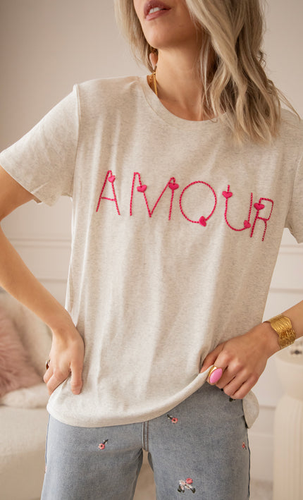 Route D'Amour Soft Grey/Fuchsia - T-Shirt