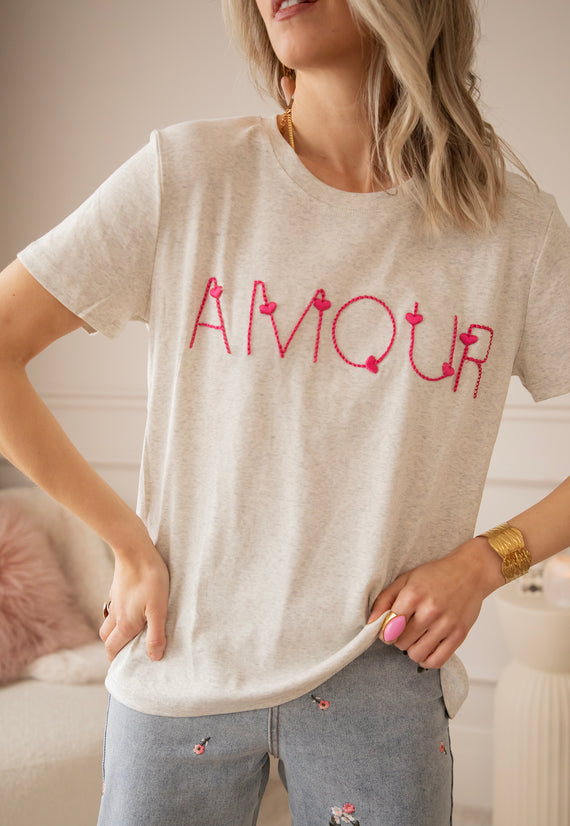 Route D'Amour Soft Grey/Fuchsia - T-Shirt