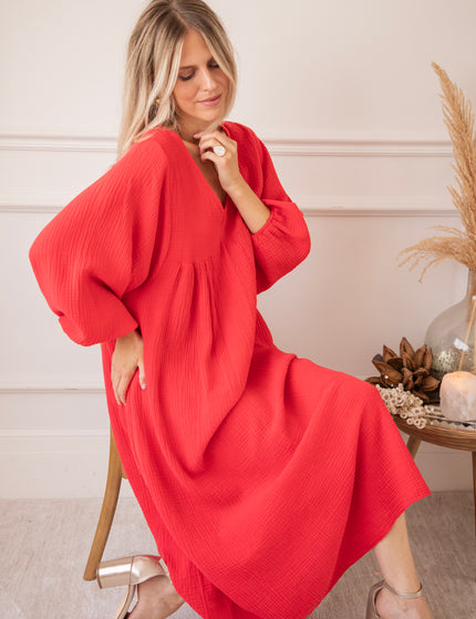 Maud Tetra Deep Red - Maxi Jurk