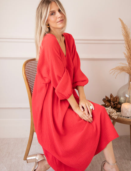 Maud Tetra Deep Red - Maxi Jurk