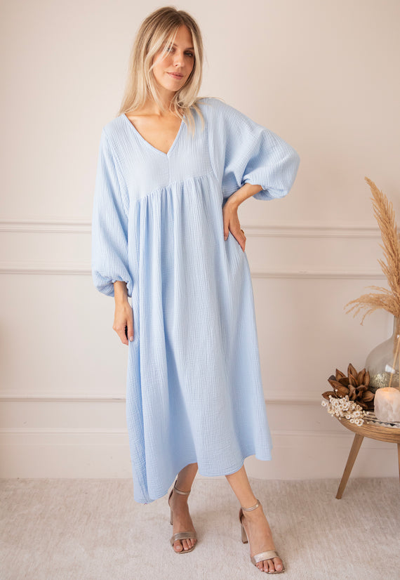 Maud Tetra Cloudy Blue - Maxi Jurk