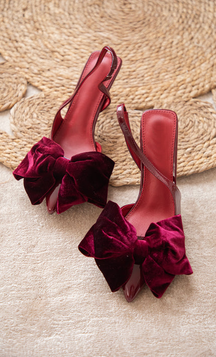 Velvet Bow Burgundy - Heels