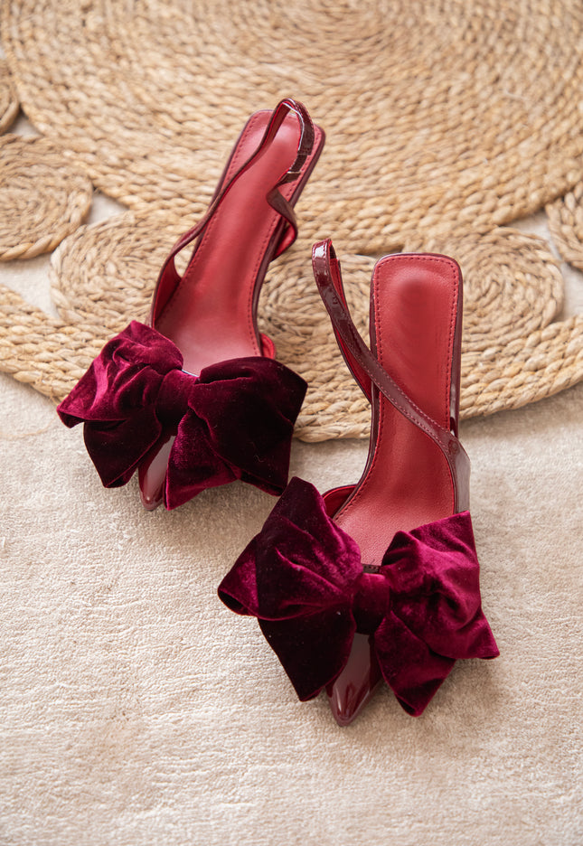 Velvet Bow Burgundy - Heels