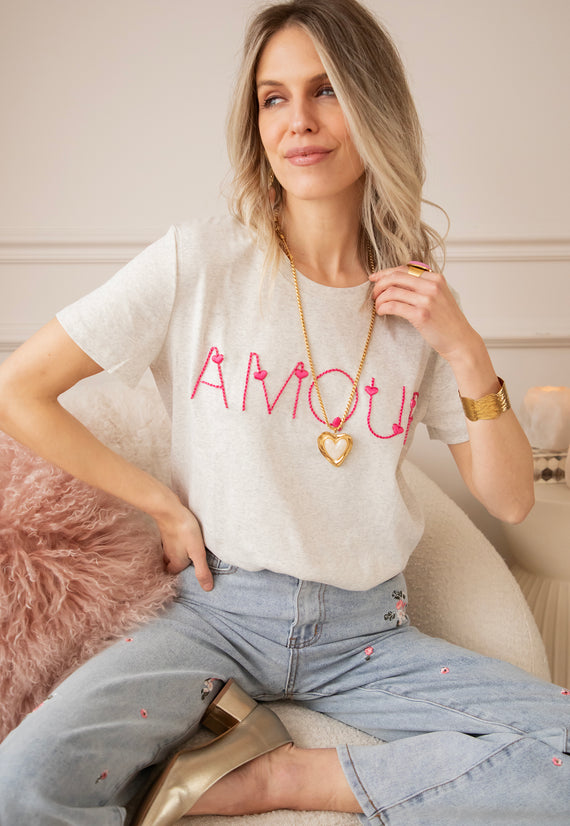 Route D'Amour Soft Grey/Fuchsia - T-Shirt
