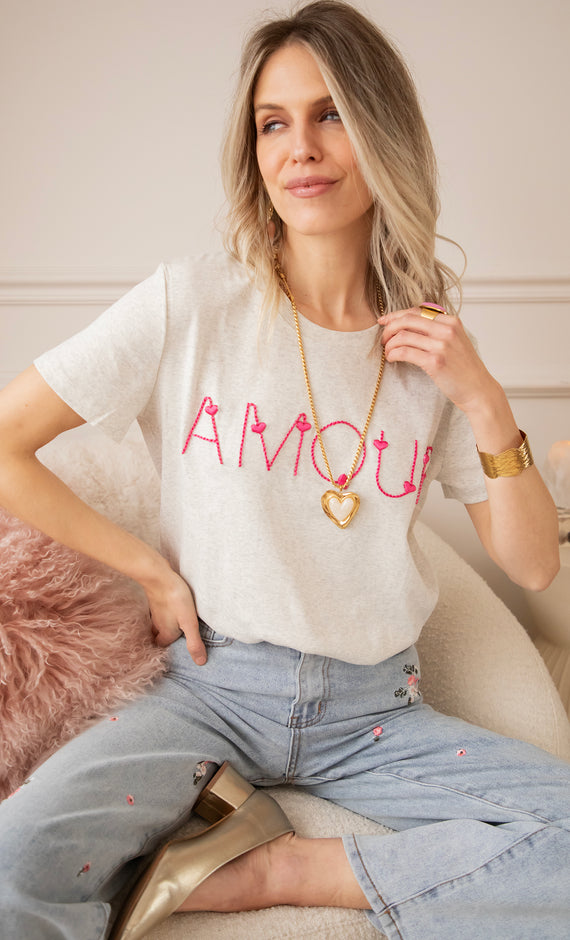 Route D'Amour Soft Grey/Fuchsia - T-Shirt