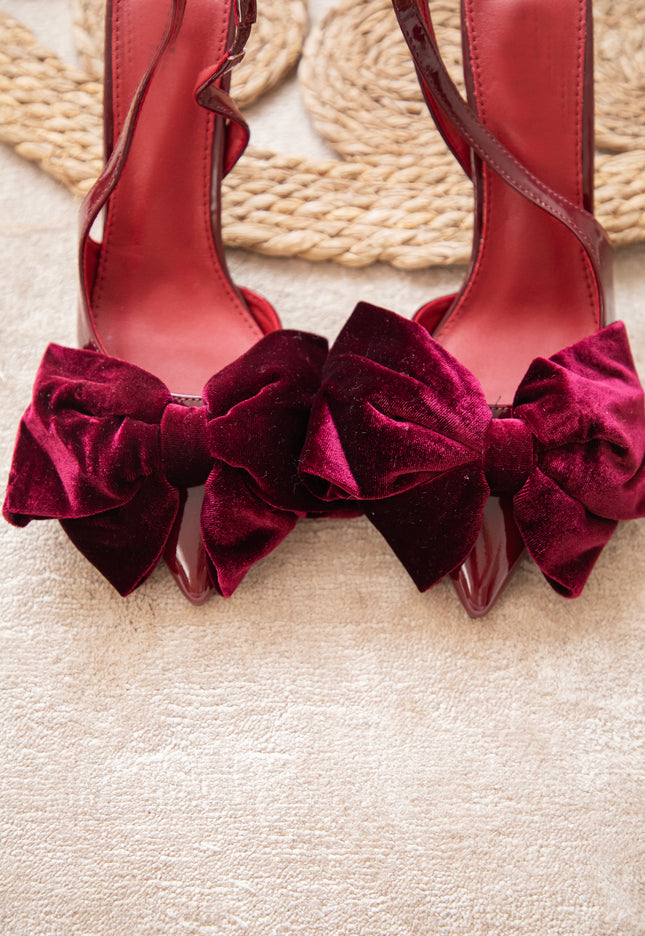 Velvet Bow Burgundy - Heels