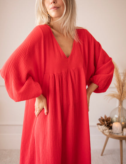 Maud Tetra Deep Red - Maxi Jurk