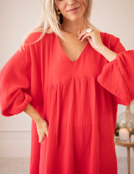 Maud Tetra Deep Red - Maxi Jurk