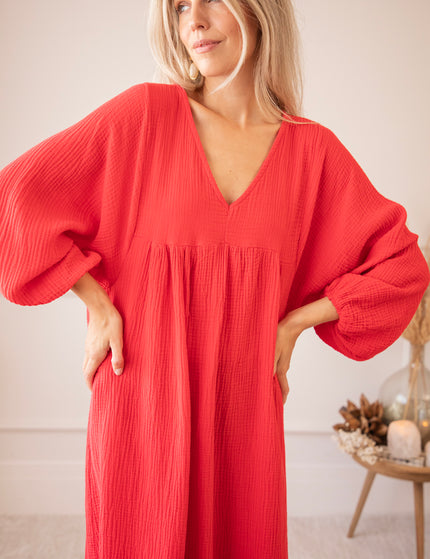 Maud Tetra Deep Red - Maxi Jurk