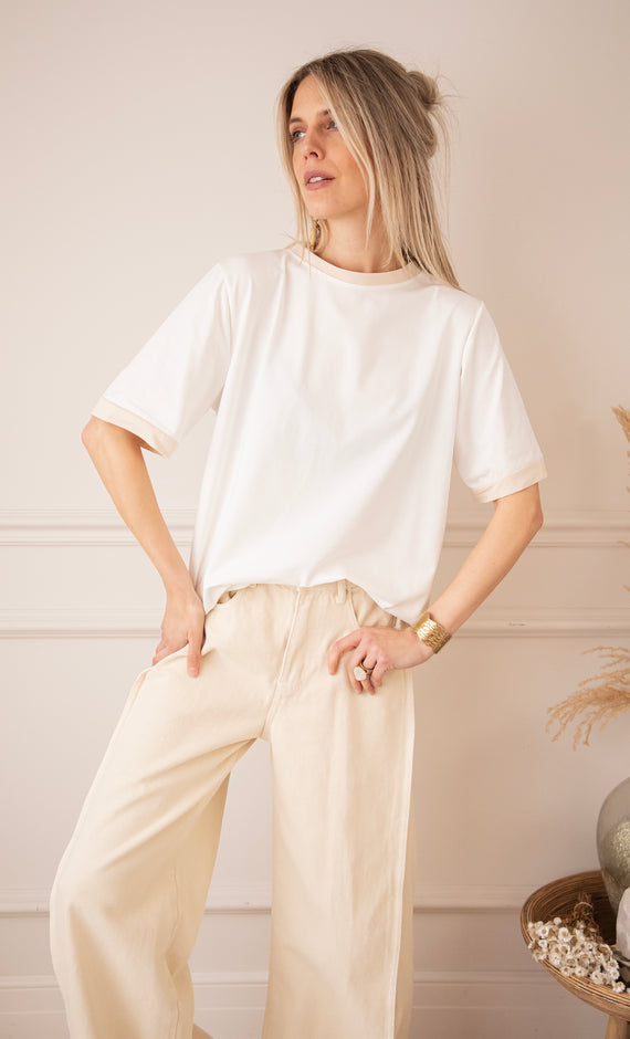 Sadie Contrast White/Beige - T-Shirt