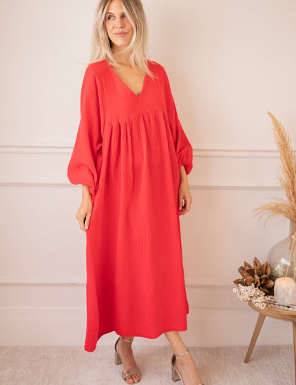 Maud Tetra Deep Red - Maxi Jurk