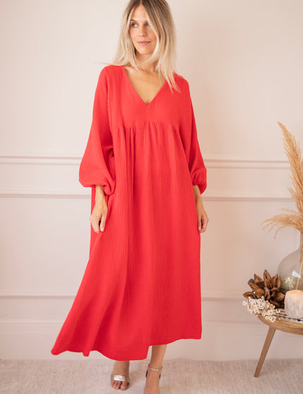 Maud Tetra Deep Red - Maxi Jurk