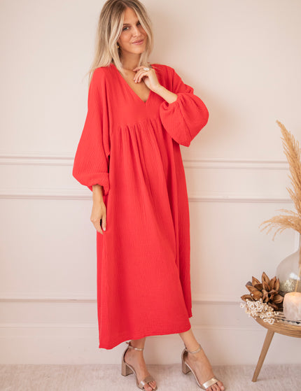 Maud Tetra Deep Red - Maxi Jurk