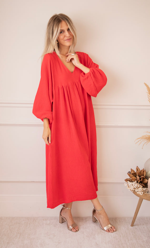 Maud Tetra Deep Red - Maxi Dress