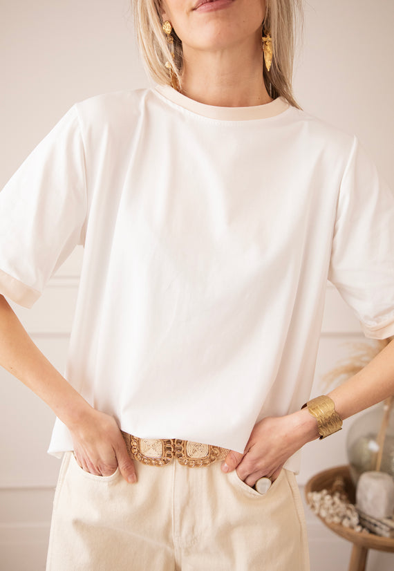 Sadie Contrast White/Beige - T-Shirt