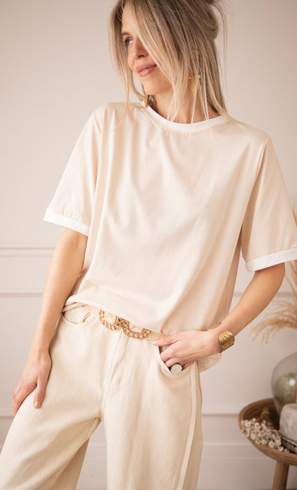 Sadie Contrast Beige/White - T-Shirt