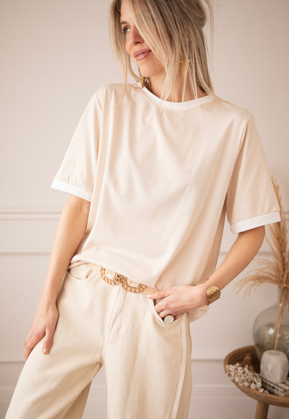 Sadie Contrast Beige/White - T-Shirt