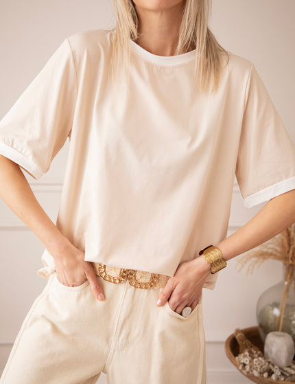Sadie Contrast Beige/White - T-Shirt